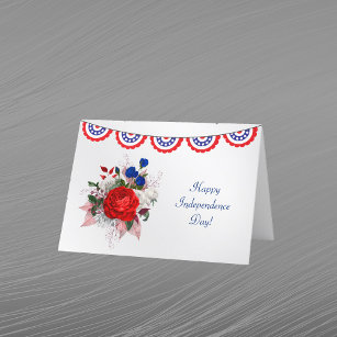 Independence Day Red White Blue Patriotic Floral Holiday Card