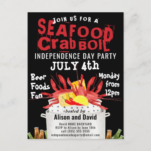 Independence Day Seafood Boil Party Invitation Postcard