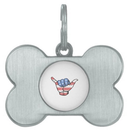 Independence Day Shirt Surfer Hang Loose American Pet ID Tag