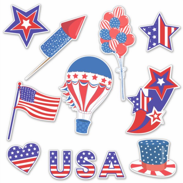 Independence Day Stars and Stripes Contour Sticker (Front)