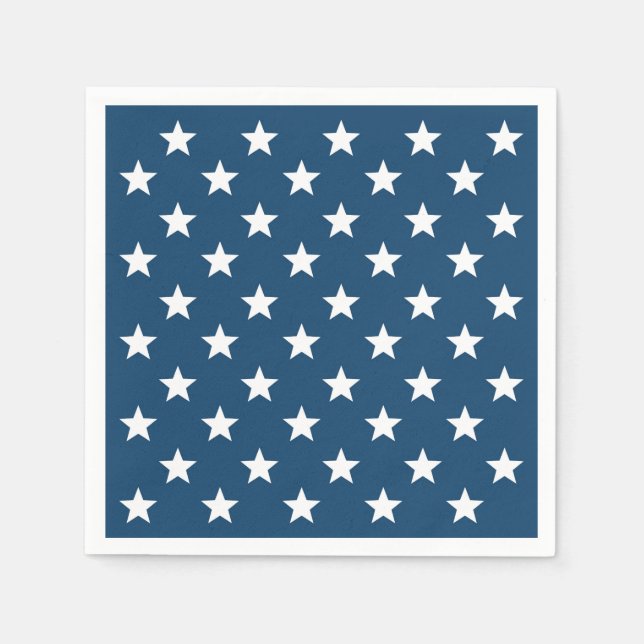 Independence Day Stars in White on Navy Blue Paper Napkins (Front)