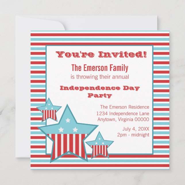 Independence Day Striped Stars Invite (Front)