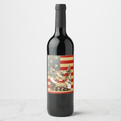 Independence Day The Fourth of July Eagle USA Flag Wine Label