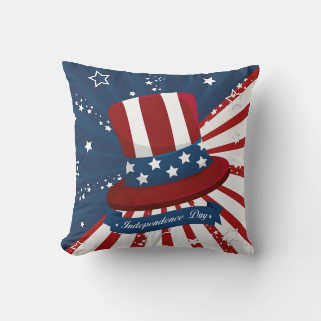 Independence Day Top Hat Stars and Stripes  Throw Pillow (Front)