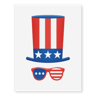 independence day top hate and glasses temporary tattoos