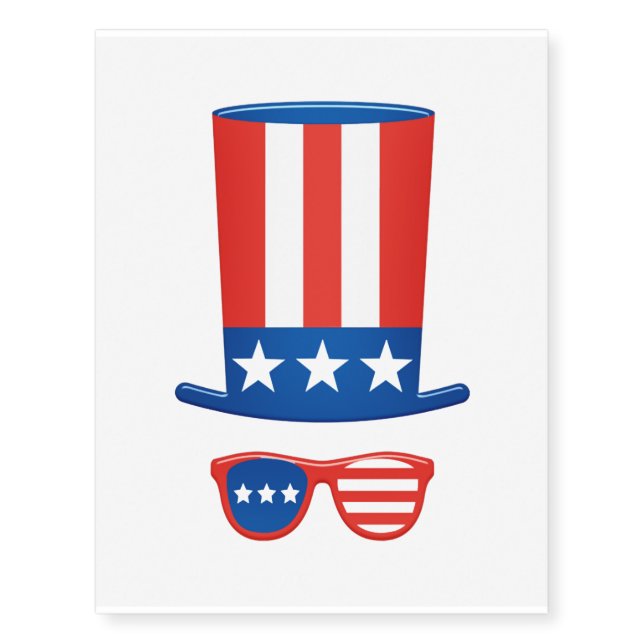independence day top hate and glasses temporary tattoos (Front)