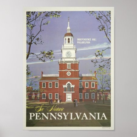 Independence Hall Pennsylvania Vintage Travel Art Poster