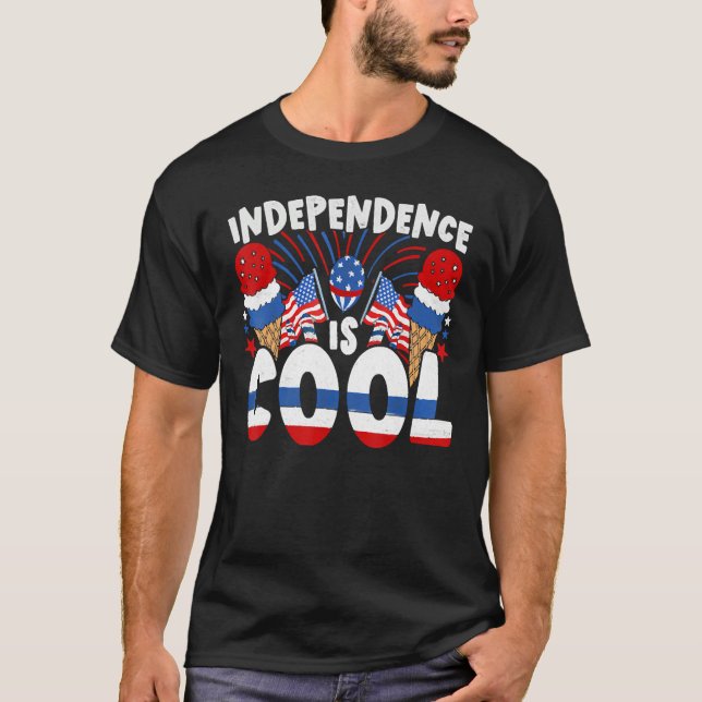 Independence Is Cool Blue White Red Ice Cream Cone T-Shirt (Front)