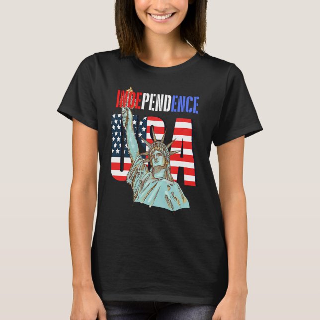 Independence USA America Patriotic Statue of Liber T-Shirt (Front)
