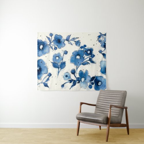 Independent Blue Blooms Tapestry