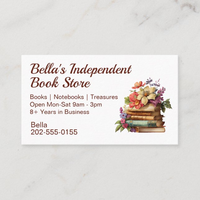 Independent Book Store Floral Business Card (Front)