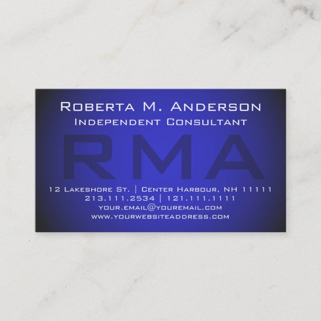 Independent Consultant Elegant Blue Monogram Business Card (Front)