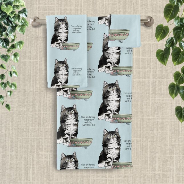 Independent Gray Tabby Blue Cute Funny Cat Bath Towel Set (Creator Uploaded)