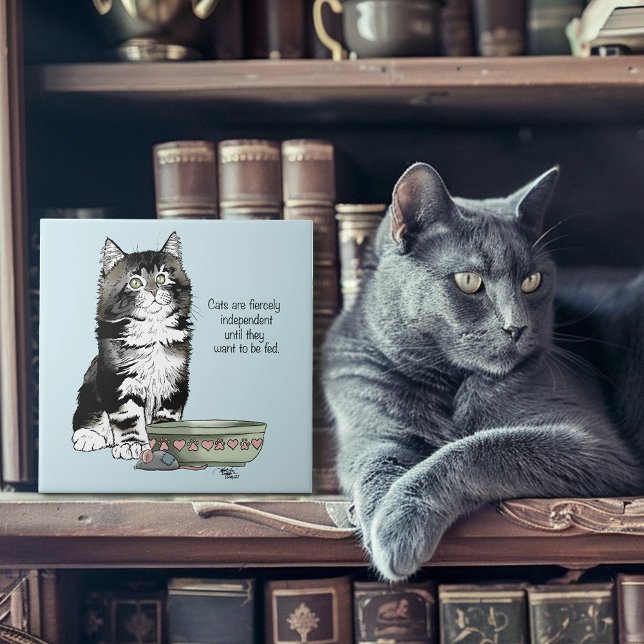 Independent Gray Tabby Blue Cute Funny Cat Ceramic Tile (Creator Uploaded)