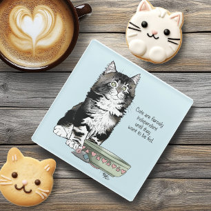 Independent Gray Tabby Blue Cute Funny Cat Glass Coaster