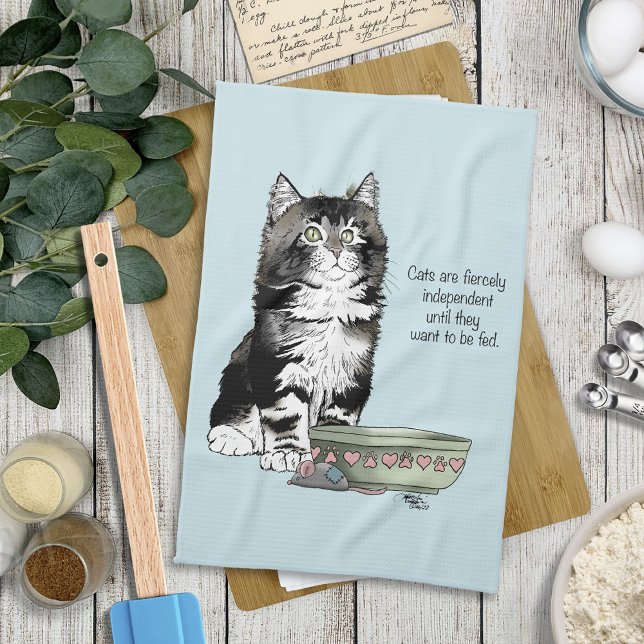 Independent Gray Tabby Blue Cute Funny Cat Kitchen Towel (Creator Uploaded)