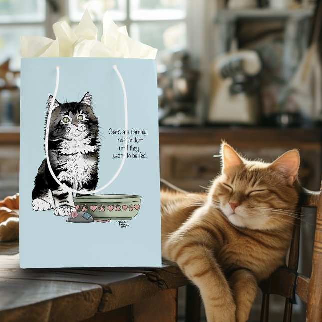 Independent Gray Tabby Blue Cute Funny Cat Medium Gift Bag (Creator Uploaded)