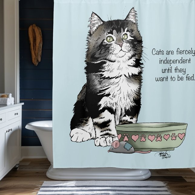 Independent Gray Tabby Blue Cute Funny Cat Shower Curtain (Creator Uploaded)