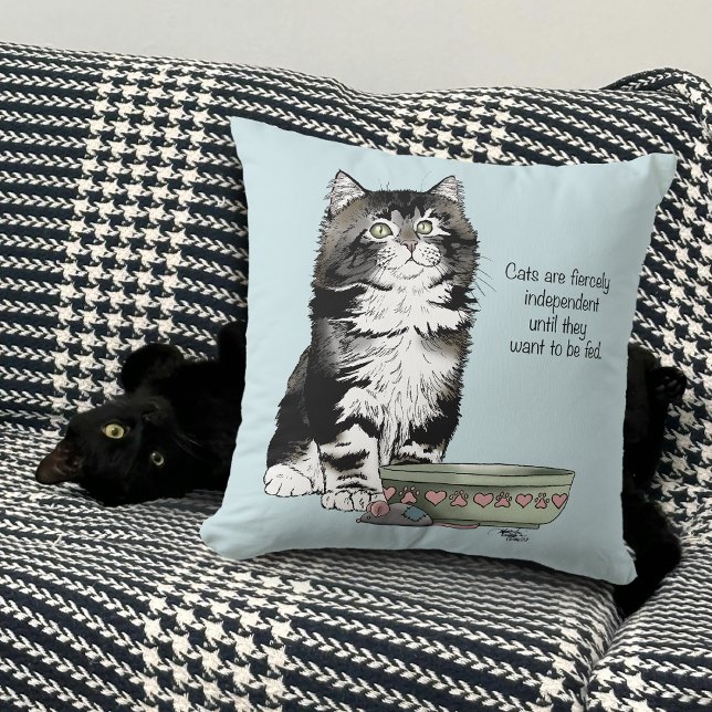 Independent Gray Tabby Blue Cute Funny Cat Throw Pillow (Creator Uploaded)