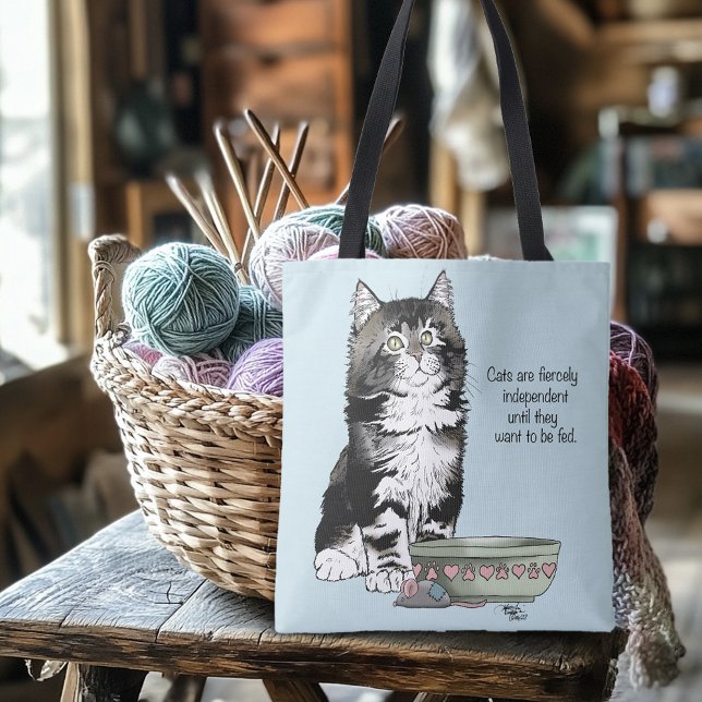 Independent Gray Tabby Blue Cute Funny Cat Tote Bag (Creator Uploaded)