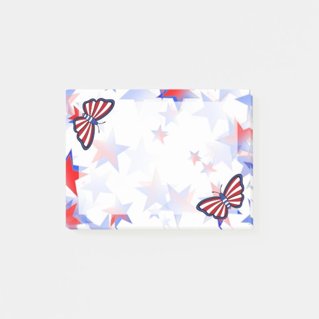Independent Red, White, Blue Graphical Butterfly Post-it Notes (Front)