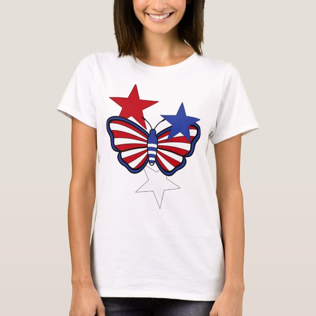 Independent Red, White, Blue Graphical Butterfly T-Shirt (Front)