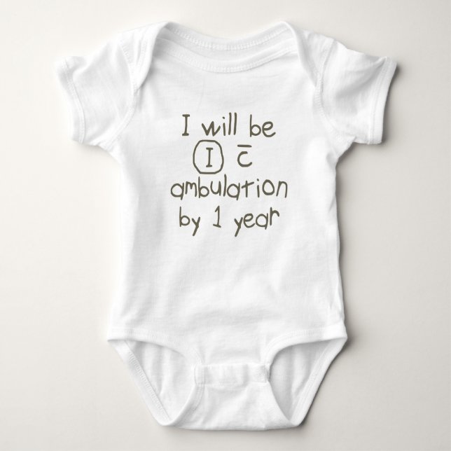 independent with ambulation gray handwriting PT Baby Bodysuit (Front)