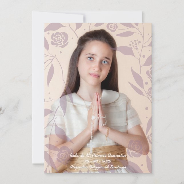 Inderdo de Mi Primera Comunión Hojas Malvas Holiday Card (Front)