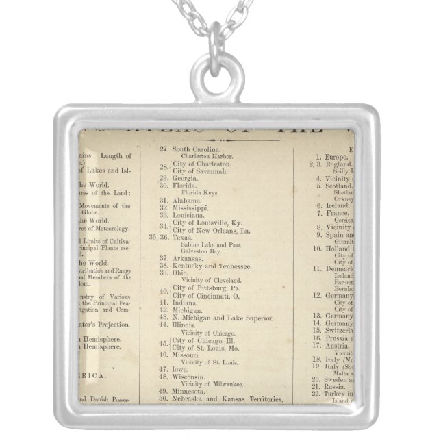 Index Atlas of the World Silver Plated Necklace (Front)