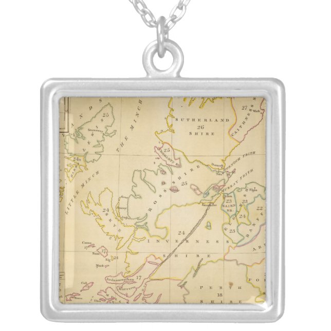 Index map silver plated necklace (Front)
