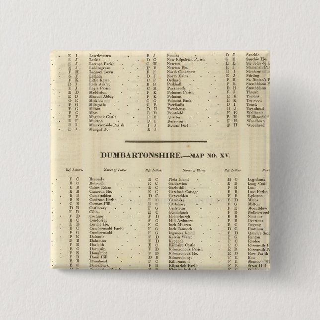 Index Stirling, Dumbarton, Bute Shires Pinback Button (Front)