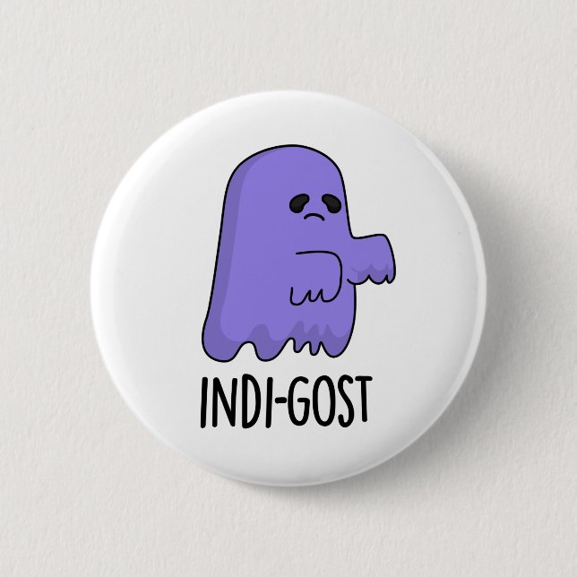 Indi-gost Funny Halloween Indigo Ghost Pun  Button (Front)