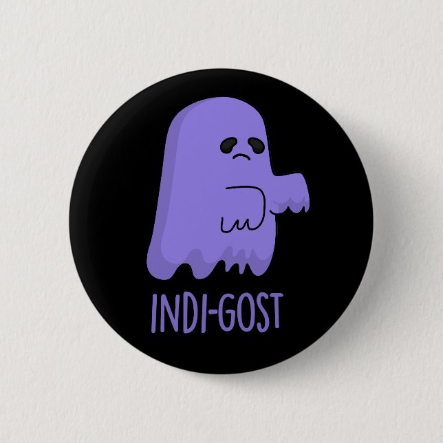 Indi-gost Funny Halloween Indigo Ghost Pun Dark BG Button (Front)