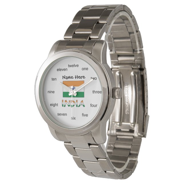 India and Indian Flag Personalized  Watch (Angled)