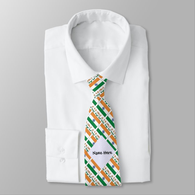 India and Indian Flag Tiled with Your Name Neck Tie (Tied)