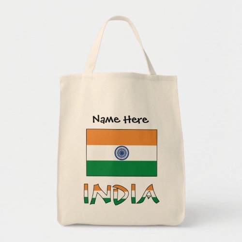 India and Indian Flag with Your Name Tote Bag