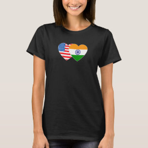 India and USA Flag Twin Heart for Indian Americans T-Shirt