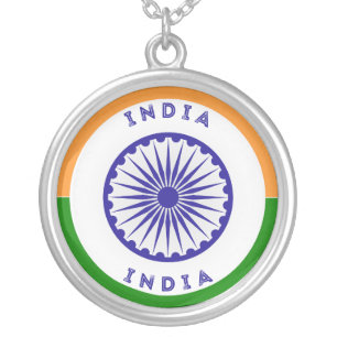 India Ashoka Chakra Patriotic Round Shape Silver Plated Necklace