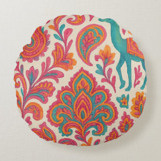 india bohemian colorful gypsy style watercolor round pillow