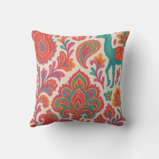 india bohemian colorful gypsy style watercolor throw pillow