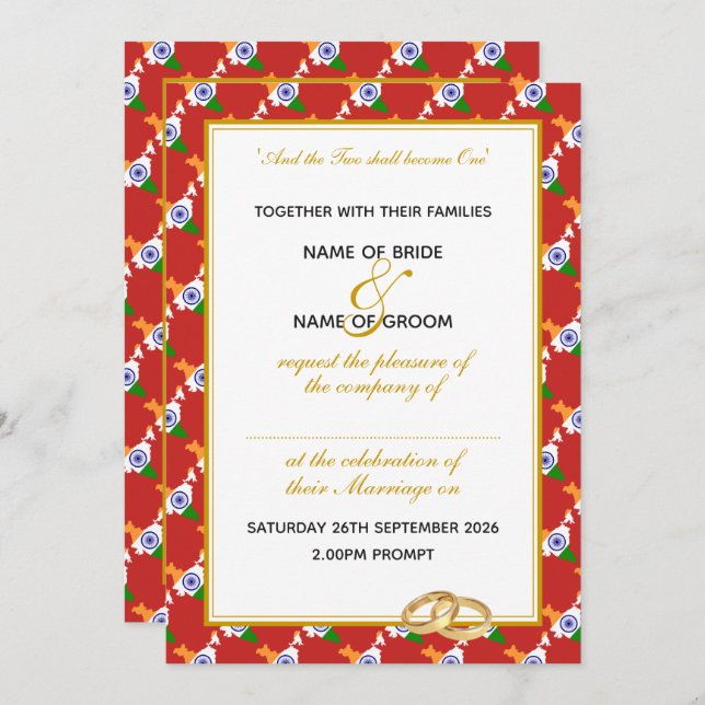 INDIA Christian Celebration Wedding RED Invitation (Front/Back)