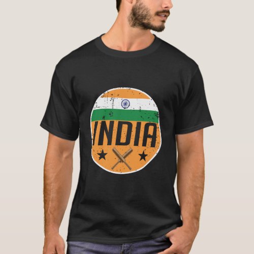 India Cricket Flag Jersey Bat Match Tournament Fan T_Shirt