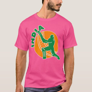 India Cricket Indian Flag Colors Cricket Player T-Shirt