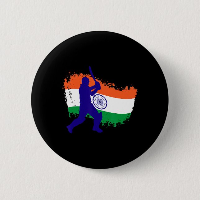 India Cricket Jersey Indian Tsman Cricket Flag Ind Button (Front)