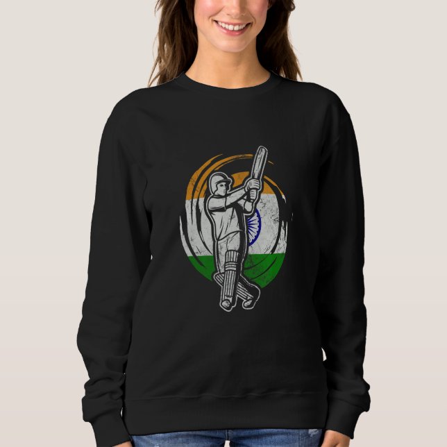India Cricket Player Indian Flag Cricket Team Batt Sweatshirt (Front)