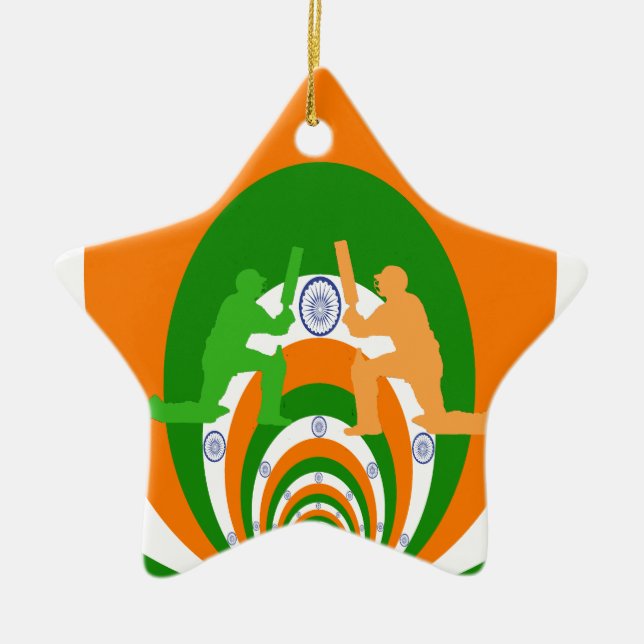 India Cricket Spirit Abstract Design Ceramic Ornament (Front)