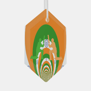 India Cricket Spirit Abstract Design Glass Ornament