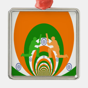 India Cricket Spirit Abstract Design Metal Ornament