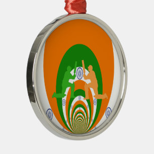 India Cricket Spirit Abstract Design Metal Ornament