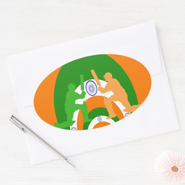 India Cricket Spirit: Abstract Design Oval Sticker (Envelope)